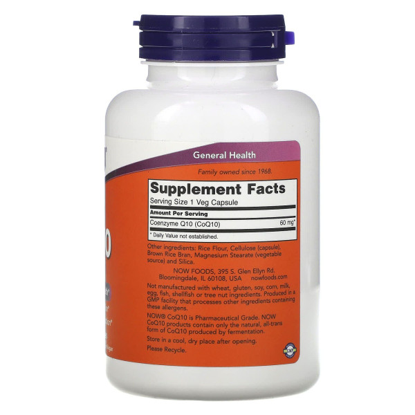 Коензим Q10, CoQ10, Now Foods, 60 мг, 180 вегетаріанських капсул