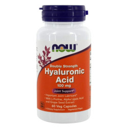 Гіалуронова кислота 100 мг, Now Foods Hyaluronic Acid, подвійна сила, 60 вегетаріанських капсул