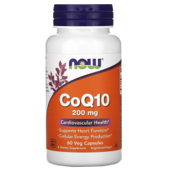 Коэнзим Q10, Now Foods CoQ10, 200 мг, 60 вегетарианских капсул