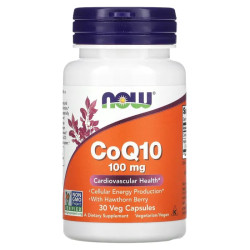 Коэнзим Q10 100 мг, с ягодами боярышника, Coenzyme Q10 Now Foods, 30 вегетарианских капсул