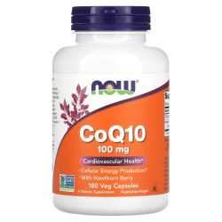 Коэнзим Q10, Now Foods CoQ10 с ягодами глоду, 100 мг, 180 вегетарианских капсул