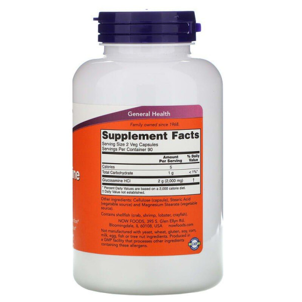 Глюкозамін, Glucosamine, Now Foods, 1000 мг, 180 рослинних капсул