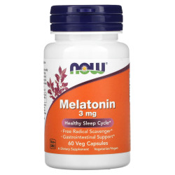 Мелатонин 3 мг, Now Foods Melatonin, 60 вегетарианских капсул