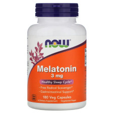 Мелатонин 3 мг, Now Foods Melatonin, 180 вегетарианских капсул