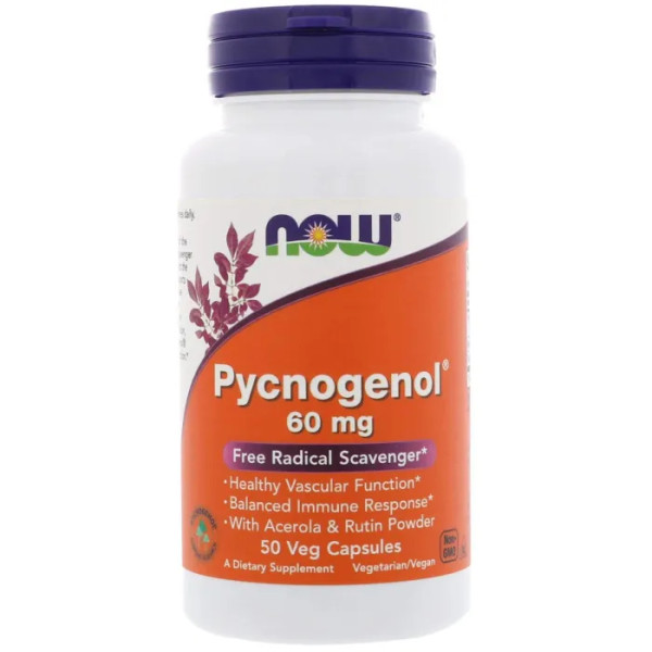 Пикногенол, Pycnogenol, Now Foods, 60 мг, 50 вегетарианских капсул