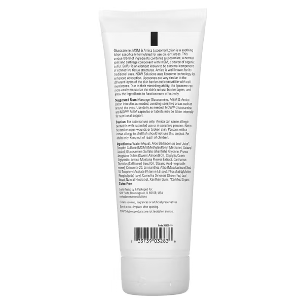 Лосьйон з глюкозаміном, МСМ і арнікою з ліпосомами, Glucosamine, MSM & Arnica, Now Foods, Solutions, 237 мл.