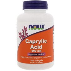 Каприловая кислота, Now Foods Caprylic Acid, 600 мг, 100 гелевых капсул