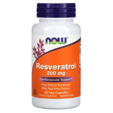 Ресвератрол 200 мг, NOW Foods Resveratrol, 60 вегетарианских капсул