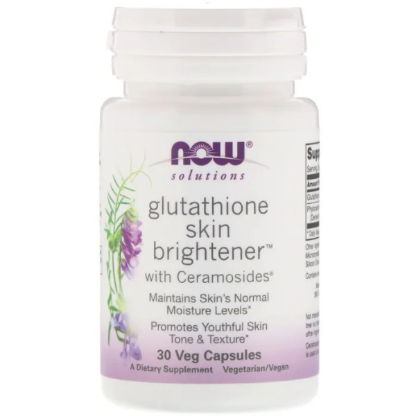 Освітлюючий засіб для шкіри з глутатіоном, Glutathione Skin Brightener, Now Foods, Solutions, 30 вегетаріанських капсул