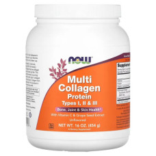 Мультиколагеновий протеїн, типи I II III, натуральний смак, Now Foods Multi Collagen Protein, 454 г