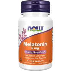 Мелатонин 5 мг, Now Foods Melatonin, 60 вегетарианских капсул