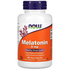 Мелатонин 5 мг, Now Foods Melatonin, 180 вегетарианских капсул