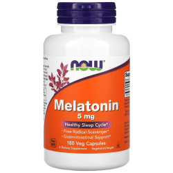 Мелатонін 5 мг, Now Foods Melatonin, 180 вегетаріанських капсул