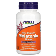 Мелатонин 10 мг, NOW Foods Melatonin, дополнительная сила, 100 вегетарианских капсул