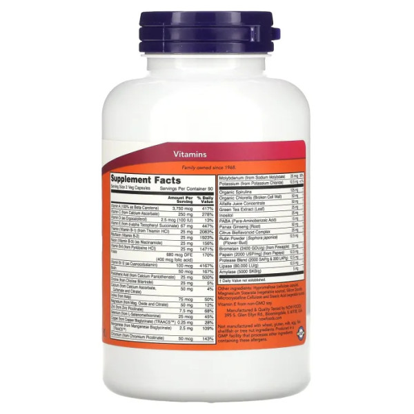 Мультивитамины, EcoGreen Multi, Now Foods, без железа, 180 вегетарианских капсул