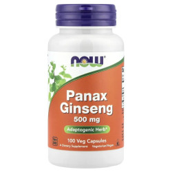 Женьшень 500 мг, Now Foods Panax Ginseng, 100 вегетарианских капсул