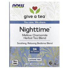 Чай трав'яний на ніч, NOW Foods Herbal Tea Blend, Нічний, без кофеїну, 24 пакети, 48 г.