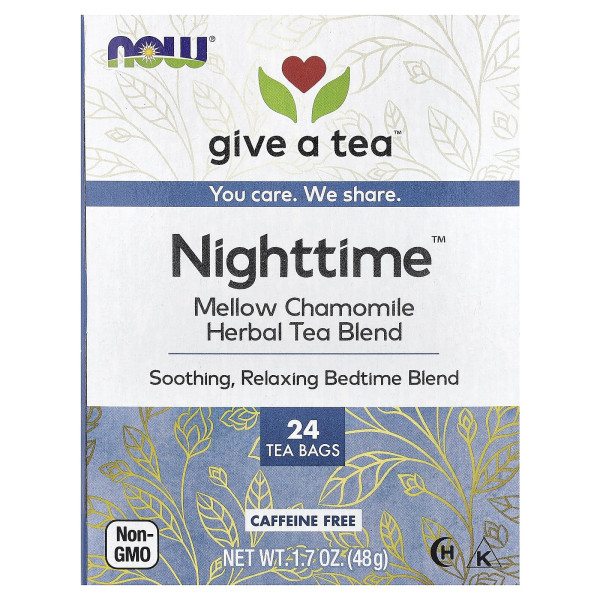 Чай трав'яний на ніч, Herbal Tea Blend, Nighttime, NOW Foods, без кофеїну, 24 пакети, 48 г