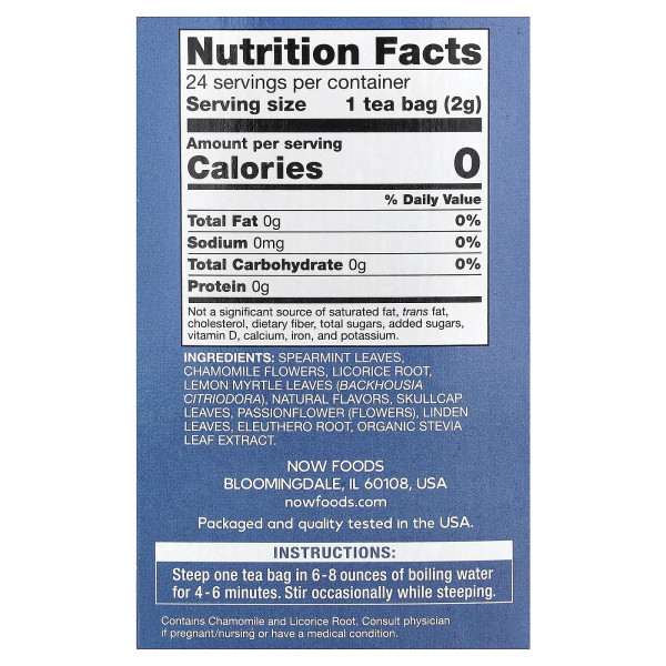 Чай трав'яний на ніч, Herbal Tea Blend, Nighttime, NOW Foods, без кофеїну, 24 пакети, 48 г