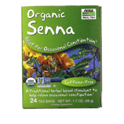 Чай с сенной, NOW Foods Real Tea, без кофеина, органик, 24 пакетика, 48 г.