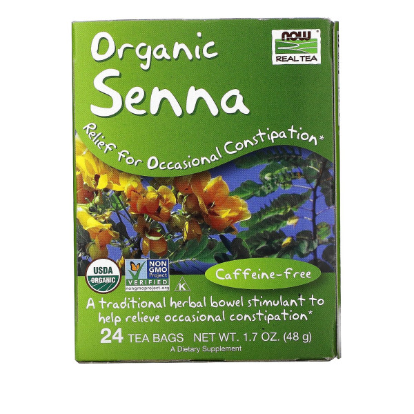 Чай з сенною, Senna, NOW Foods, Real Tea, без кофеїну, органік, 24 пакетика, 48 г