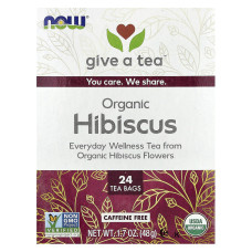 Чай гібіскус без кофеїну, NOW Foods Organic Hibiscus, 24 пакетики, 48 г