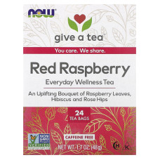 Чай з червоною малиновою, NOW Foods Малиновий чай, без кофеїну, 24 пакетики, 48 г