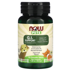 Пробиотики для кошек и собак, NOW Foods Pets GI Support For Dogs/Cats, поддержка ЖКТ, 90 жевательных таблеток, 30,6 г