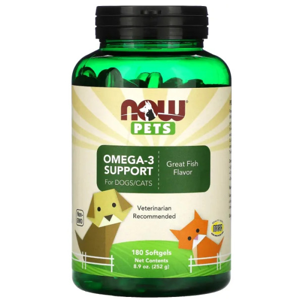 Омега-3 для кошек и собак, Omega-3 for Dogs\/Cat, Now Foods, отличная рыба, 180 капсул, 252 г
