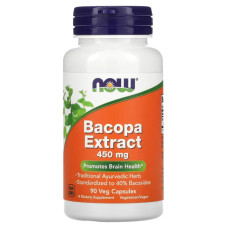 Бакопа екстракт 450 мг, NOW Foods Bacopa Extract, 90 вегетаріанських капсул