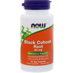 Корень клопогона гроновидного с лакрицией и дягилем, Now Foods Black Cohosh Root, 80 мг, 90 вегетарианских капсул