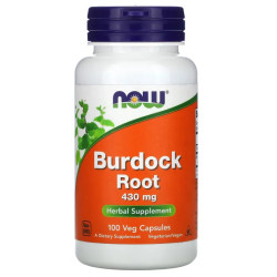 Корень лопуха 430 мг, NOW Foods Burdock Root, 100 веганских капсул
