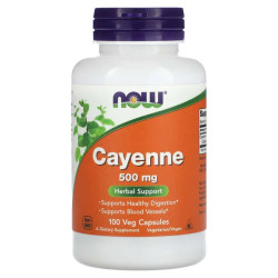 Кайенский перец 500 мг, Now Foods Cayenne, 100 вегетарианских капсул