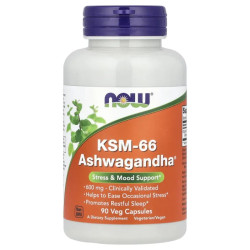 Ашваганда KSM-66, NOW Foods KSM-66 Ashwagandha, 90 вегетаріанських капсул