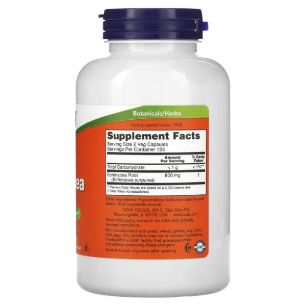 Эхинацея, Echinacea, Now Foods, 400 мг, 250 вегетарианских капсул