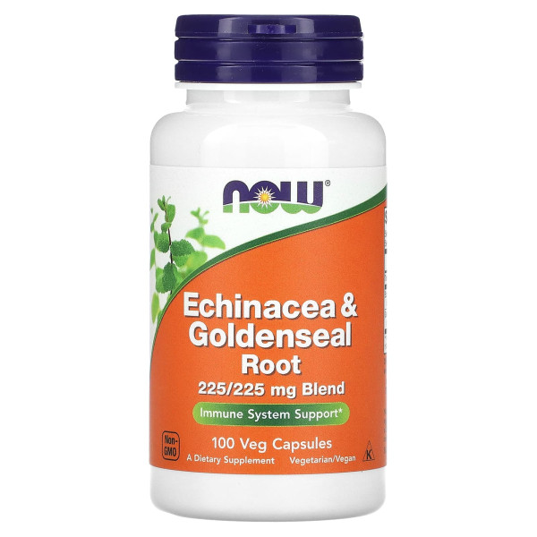 Ехінацея та гідрасстис, Echinacea & Goldenseal, Now Foods, корінь, 100 вегетаріанських капсул