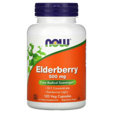 Бузина 500 мг, Now Foods Elderberry, 120 вегетаріанських капсул