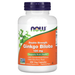 Гінкго білоба, Now Foods Ginkgo Biloba, 120 мг, 200 вегетаріанських капсул, подвійна сила