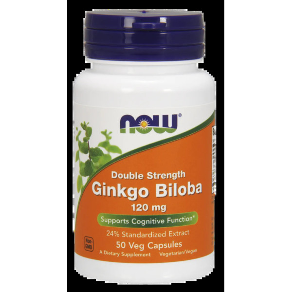 Гінкго білоба, Ginkgo Biloba, Now Foods, подвійна сила, 120 мг, 50 вегетаріанських капсул