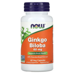 Гинкго билоба 60 мг, Ginkgo Biloba Now Foods, 60 вегетарианских капсул