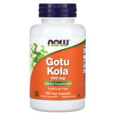 Готу Кола 450 мг, Now Foods Gotu Kola, 100 вегетарианских капсул