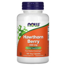 Боярышник 540 мг, NOW Foods Hawthorn Berry, 100 вегетарианских капсул