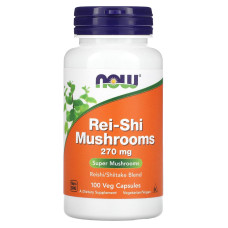 Грибы рейши 270 мг, Now Foods Rei-Shi Mushrooms, 100 вегетарианских капсул