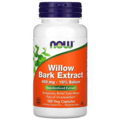 Кора ивы экстракт 400 мг, Now Foods Willow Bark, 100 вегетарианских капсул