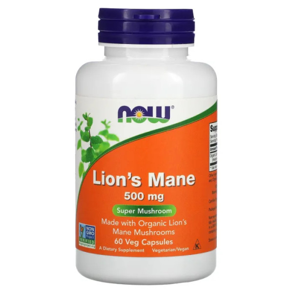 Їжовик гребінчастий, Lion's Mane, Now Foods, 60 рослинних капсул (500 мг в капсулі)