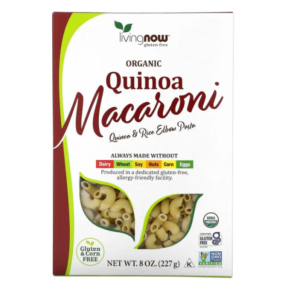 Макарони з кіноа, Quinoa Macaroni, Now Foods, Living NOW, органік, без глютену, 227 г