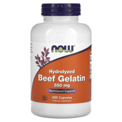 Гидролизат яловичного желатина, Now Foods Beef Gelatin, 550 мг, 200 капсул