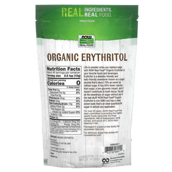 Еритритол (цукрозамінник), Erythritol, NOW Foods, Real Food, органік, 454 г