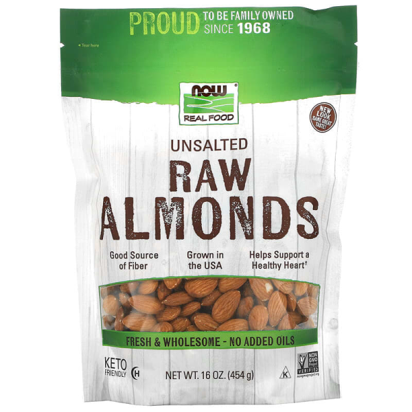 Мигдальні горіхи, Raw Almonds, Now Foods, Real Food, сирі, несолоні, 454 г