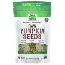 Гарбузове насіння, Now Foods Raw Pumpkin Seeds, органічне, несолене, 340 г
